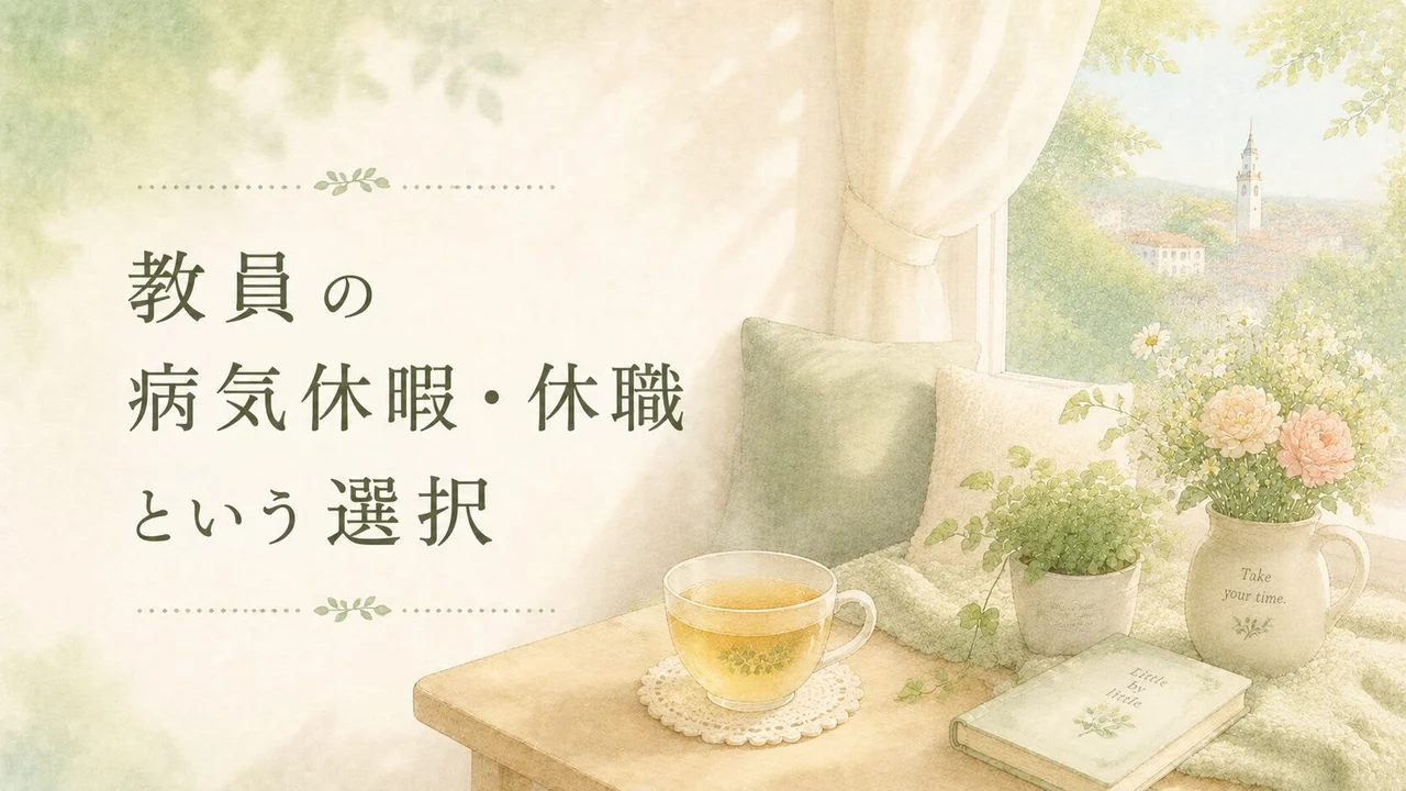 教員の病気休暇・休職という選択｜やわらかな光が差し込む窓辺の机とハーブティー
