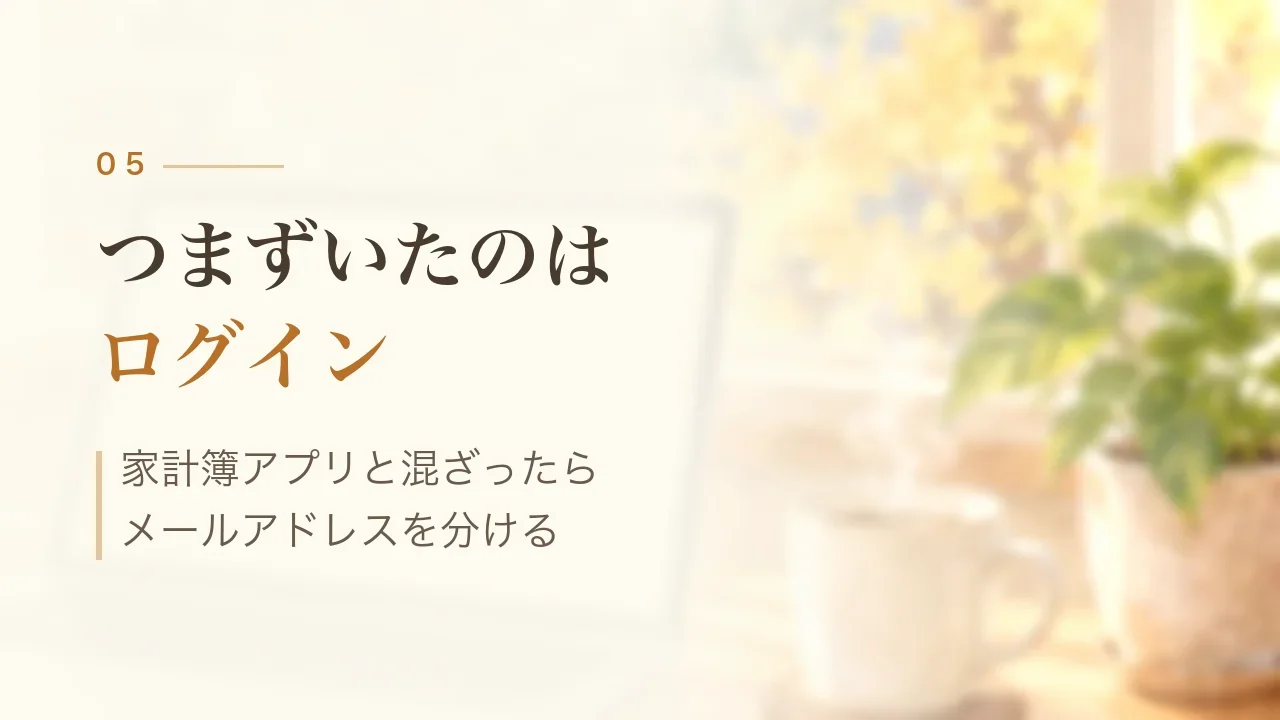つまずいたのはログイン｜家計簿アプリと混ざったらメールアドレスを分ける