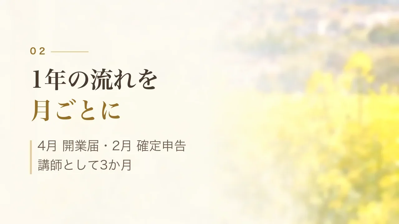 1年の流れを月ごとに|4月に開業届、2月に確定申告、講師として3か月